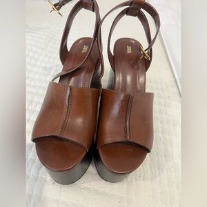 Zara Women's Leather Brown Platform Heels